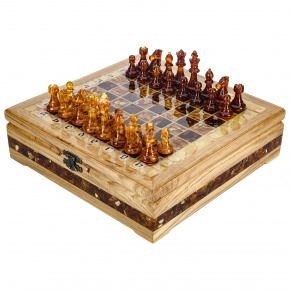 Шахматы с инкрустацией и фигурами из янтаря 28х28 см, фотография 0. Интернет-магазин ЛАВКА ПОДАРКОВ