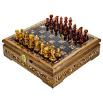 Шахматы с инкрустацией и фигурами из янтаря 28х28 см