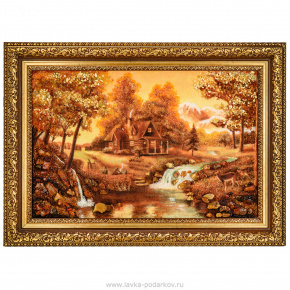 Картина янтарная "Домик у реки" 40х60 см, фотография 0. Интернет-магазин ЛАВКА ПОДАРКОВ