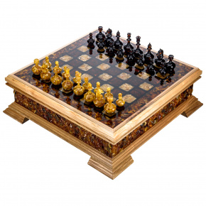 Шахматный ларец с инкрустацией и фигурами из янтаря 47х47 см, фотография 0. Интернет-магазин ЛАВКА ПОДАРКОВ