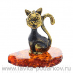Статуэтка с янтарем "Мартовская кошка" (коньячный)