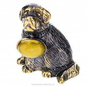 Сувенир с янтарем "Собака сенбернар", фотография 0. Интернет-магазин ЛАВКА ПОДАРКОВ