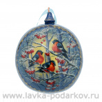 Новогодний елочный шар с росписью "Снегири на рябине"