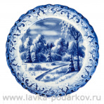 Декоративная тарелка "Зима. Пейзаж". Гжель
