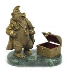 15736 Бронза Скульптура "Медведь-купец" 16,7*8,8*16,4см