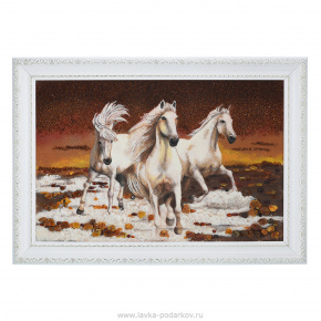 Картина янтарная "Кони" 40х60 см, фотография 0. Интернет-магазин ЛАВКА ПОДАРКОВ
