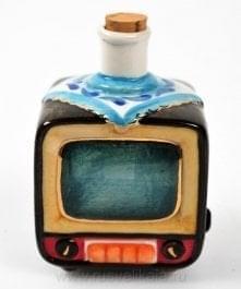 -0,05л Фарфор МИНИ-ШТОФ "Игрушка-Телевизор"в цвете и золоте 0,05л в комплекте 