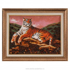 Картина янтарная "Тигр" 29х39 см, фотография 0. Интернет-магазин ЛАВКА ПОДАРКОВ