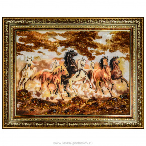 Картина янтарная "Табун лошадей" 98х78 см, фотография 0. Интернет-магазин ЛАВКА ПОДАРКОВ