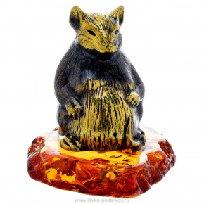 Статуэтка с янтарем "Мышь пузатый крыс" (коньячный)	, фотография 0. Интернет-магазин ЛАВКА ПОДАРКОВ