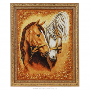 Картина янтарная "Лошади" 50х40 см, фотография 0. Интернет-магазин ЛАВКА ПОДАРКОВ