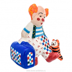 Керамическая статуэтка "Клоун с чемоданом и котом", фотография 0. Интернет-магазин ЛАВКА ПОДАРКОВ