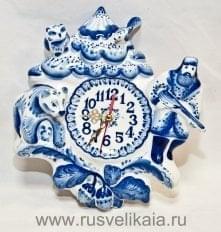5282 Гжель Часы "Охота" 24*21см Авт. Исаев С.В.