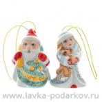 Набор елочных игрушек "Дед Мороз и Снегурочка". Фарфор Вербилки