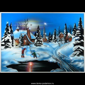 Картина "Зимний вечер" Swarovski 70х50 см, фотография 0. Интернет-магазин ЛАВКА ПОДАРКОВ