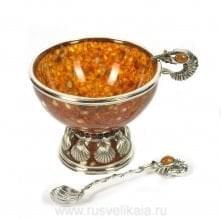 19834-Б Янтарь НАБОР  Чаша "Креветки" и ложечка (серебро)  в П/У Бронза