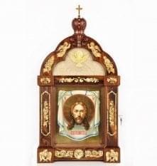 11291 Янтарь Киот с иконой "Спас Нерукотворный"настенн. 88*46см Янтарь, корень Ореха 