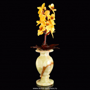 Сувенир "Орхидеи в вазе" (янтарь, оникс), фотография 0. Интернет-магазин ЛАВКА ПОДАРКОВ