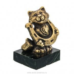 Бронзовая статуэтка "Кот с подковой", фотография 0. Интернет-магазин ЛАВКА ПОДАРКОВ