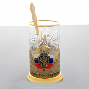 Подстаканник "ФСБ" со стаканом и ложкой Златоуст, фотография 0. Интернет-магазин ЛАВКА ПОДАРКОВ