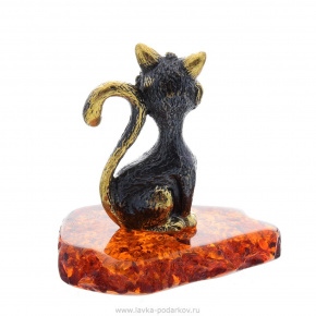 Статуэтка с янтарем "Мартовская кошка" (коньячный), фотография 0. Интернет-магазин ЛАВКА ПОДАРКОВ