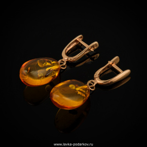 Серьги с янтарем (золото 585*) 3,42 гр., фотография 0. Интернет-магазин ЛАВКА ПОДАРКОВ