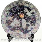 Тарелка декоративная с перламутром "Аисты в лунном сиянии"
