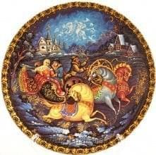 26113-Т200-314 Сувенирная тарелка "ЗИМНЯЯ ТРОЙКА" d-20см  