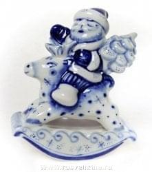 7770 Гжель Скульптура "Дед Мороз" 10*8см Авт.Черновы Л.и В  