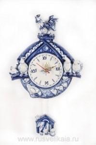 12367 Гжель Часы настенные "Курятник" 40*26см Авт. Черновы Л.и В.