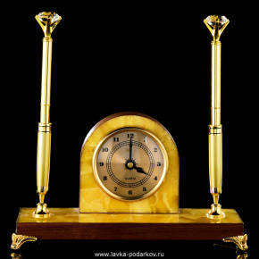 Письменный набор из янтаря с часами и ручками, фотография 0. Интернет-магазин ЛАВКА ПОДАРКОВ