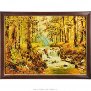 Картина янтарная "Водопад в лесу", фотография 0. Интернет-магазин ЛАВКА ПОДАРКОВ
