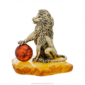 Бронзовая статуэтка с янтарем "Лев", фотография 0. Интернет-магазин ЛАВКА ПОДАРКОВ