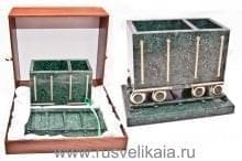 5270 Нат. камень Карандашница "Вагон" Змеевик 22*17*12см