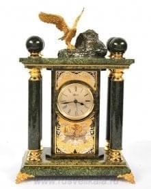 0013256 Златоуст Часы каминные "Орел" Латунь, Никель, Золото, Змеевик 40*27*16см в П/У