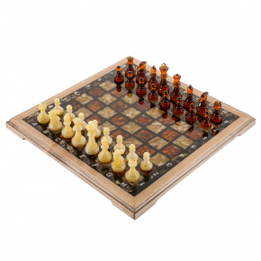 Шахматы с инкрустацией и фигурами из янтаря 34х34 см, фотография 0. Интернет-магазин ЛАВКА ПОДАРКОВ