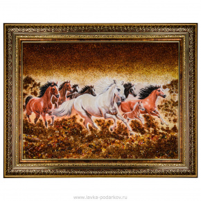 Картина янтарная "Бегущие лошади" 98х78 см, фотография 0. Интернет-магазин ЛАВКА ПОДАРКОВ
