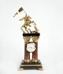 Кр Нат. камень ЧАСЫ "Георгий Победоносец" 9*13*35см Бронза, Креноид(3148)