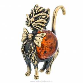 Статуэтка с янтарем "Гламурный кот", фотография 0. Интернет-магазин ЛАВКА ПОДАРКОВ
