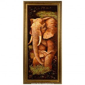 Картина янтарная "Слоны" 51х111 см, фотография 0. Интернет-магазин ЛАВКА ПОДАРКОВ