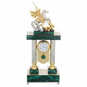 Часы из малахита с гравировкой "Георгий Победоносец", фотография 0. Интернет-магазин ЛАВКА ПОДАРКОВ