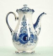  Гжель Кофейник "Тюльпан №2"Средний в золоте Авт. Алехин С.С.