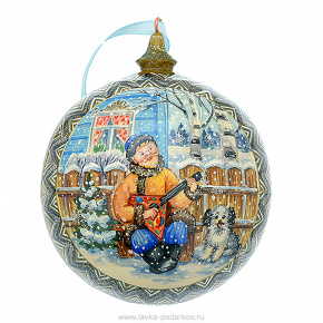 Новогодний елочный шар с росписью "Дед с балалайкой", фотография 0. Интернет-магазин ЛАВКА ПОДАРКОВ
