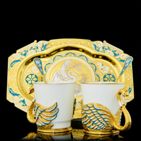 Набор чайно-кофейный "Лебеди" на 2 персоны Златоуст, фотография 0. Интернет-магазин ЛАВКА ПОДАРКОВ