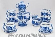 5386 Гжель Сервиз Чайный "Кадриль" на 6 п. 15 предм. Авт.Черновы Л.и В  