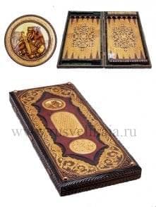 04111/45*21см Нарды резные "Варвары" ( липа, медь, кость моржа) 