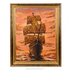 Картина янтарная "Корабль-парусник" 60х80 см, фотография 0. Интернет-магазин ЛАВКА ПОДАРКОВ