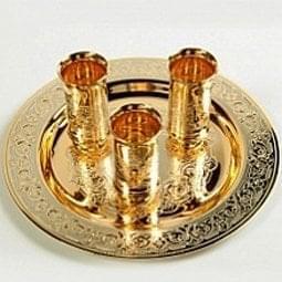 8655 Златоуст НАБОР питейный; Поднос + 3 стопки  Никель, позолота, чернение, в П/У