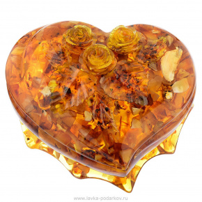 Шкатулка из янтаря "Сердечко с цветком", фотография 0. Интернет-магазин ЛАВКА ПОДАРКОВ