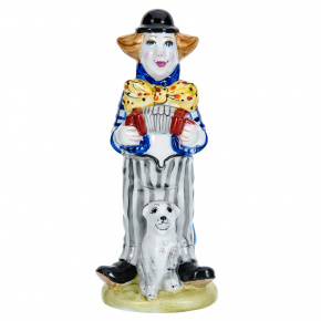 Статуэтка "Клоун с гармошкой и собачкой". Гжель в цвете, фотография 0. Интернет-магазин ЛАВКА ПОДАРКОВ